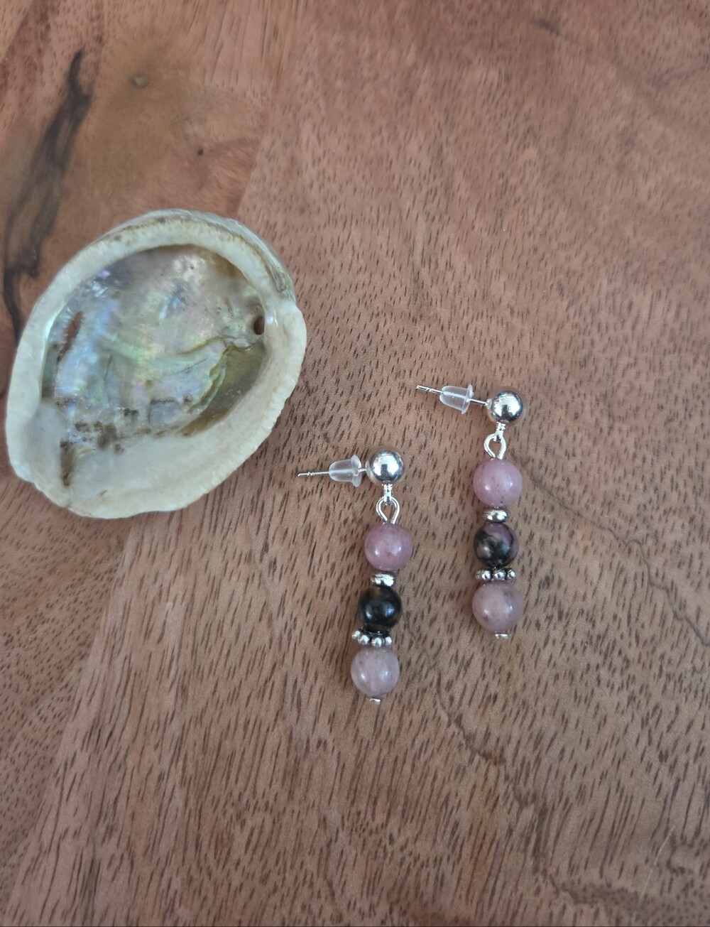Pink & Silver Natural Gemstones Beaded Drop Earrings Boho Western Fairy Gift